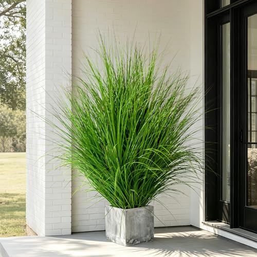 large Artificial Cattail Reed Grass Big fake grass indoor outdoor realistic floor plants faux plastic plantas synthetic pampas grass for home living room corner office patio front porch bonsai decor - color: Green, size: 4.8 FT