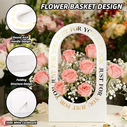ARPOVIST 20 Pack Flower Arrangement Boxes, Foldable White Bouquet Box Bags with Handle, Floral Gift Box for Bouquets, Wedding Flower Packaging, Florist Supplies for Birthday Valentine's Day - color: White, size: 1 Count (Pack of 20)