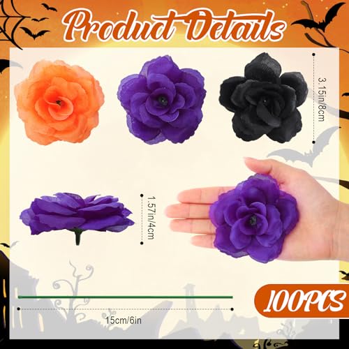 Yunlly 100 Pcs Artificial Flowers Fake Silk Roses Long Stem Rose Bouquet Wedding Party Home Decor for DIY Baby Shower Centerpieces Tables Home Decorations(Black, Orange, Purple) - color: Black, Orange, Purple