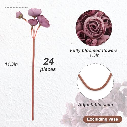 24 Stems Artificial Ranunculus Flowers - 96 Bloom Faux Silk Ranunculus Bouquet for Wedding Decorations, Home Décor, Holiday Arrangements & Large Event Centerpieces (Purple) - color: Purple