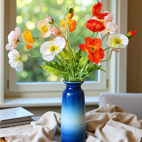 HCTCPALS Artificial Flowers for Outdoors 6 Pcs Poppy Plant Realistic Silk Fake Flowers for UV Resistant Faux Plants Outdoor Indoor Outside Front Porch Hanging Planter Decoration-23.5” Mixed-Colors - color: Poppy Mixed-colors