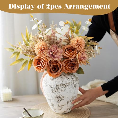 Artificial Flowers Bouquet - Faux Silk Flowers Centerpiece, Realistic Fake Flowers Plants for Home Decor Dining Table, Indoor Vase, Wedding Bouquet Arrangements (Orange) - color: Orange