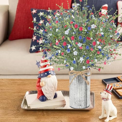4th of July Artificial Red White Blue Flowers, Patriotic Flowers Independence Day Fake Wildflowers for Home Decor Indoor, Kitchen Table Centerpiece, Wedding, Party Decoration