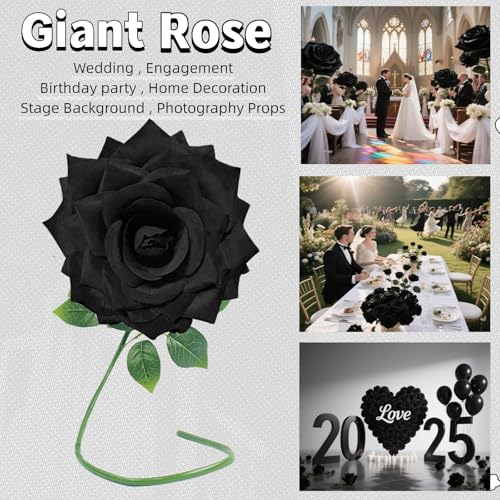 1 PCS 42-inch Giant Rose Large Decorative Flower, Wedding Window Display Background Decoration Rose, Valentine's Day（Black） - color: 09 Rose