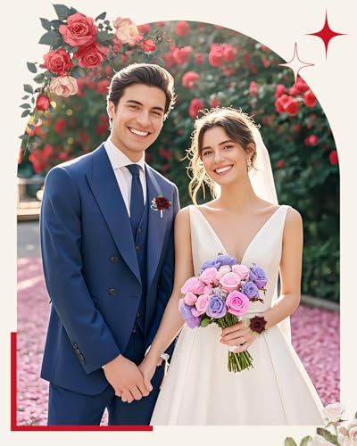 eZAKKA 2Pcs Wristlet Corsage and Boutonniere Set, Red Rose Boutonniere for Men, Flower Wrist Corsage Bracelets Decorations for Wedding Party Prom Suit - color: Red