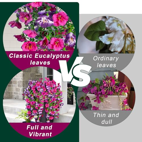 Artificial Hanging Flowers for Outdoors Decor, Fake Silk Hibiscus Long Trailing Vines UV Resistant Realistic Flowers Plants for Outside Front Door Porch Patio Balcony (Fuchsia + Purple, 4pcs) - color: Fuchsia + Purple, size: 4 pcs