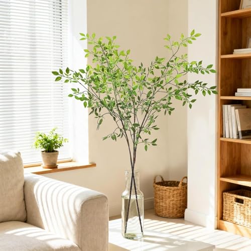 4 Pcs 43.3 Inch Green Nandian Fake Plants Greenery Stems for Vase Decor, Artificial Plants Faux Branches for Vase Filler Fake Leaves Office Home Decor - color: Green Nandina, size: 4 Pcs