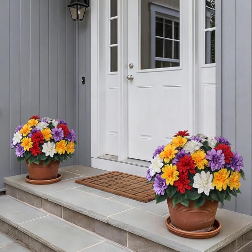 VIERENA 8 Bundles Artificial Dahlia Flowers for Outdoors Spring Summer Decor, No Fade Silk Flower Faux Dahlias Plant Arrangement for Home Garden Balcony Farmhouse（Mixed Color） - color: Mixed Color