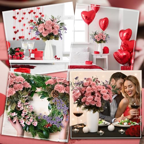 Yunlly 6 Pack 20 Inch Pink Carnations Artificial Flowers Set 26 Head Pink Carnations 2 Butterfly Orchid 1 Gypsophila Bulk Spring Artificial Flowers Bouquet for Mother's Day Easter Spring Decor