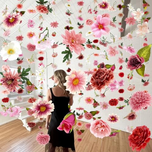 Suncalla 6 Pcs 35.46 ft Flower Garlands Backdrop Garden Party Decoration Artificial Wildflower Vines Fake Flower Vines Faux Silk for Wedding Bridal Wall Arch(Classic,Pink) - color: Pink