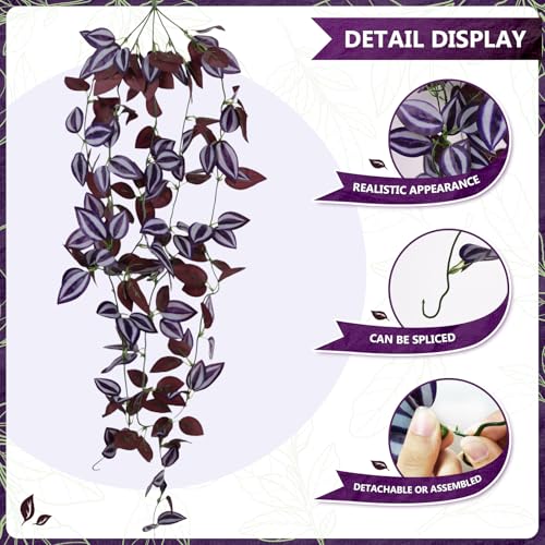 2-Pack Fake Hanging Plants, Faux Hanging Plant Artificial Greenery for Living Room Bedroom Boho Wall Shelf Indoor Outdoor Decor (Purple-Eyed Hairy Leaf) - color: Purple-eyed Hairy Leaf