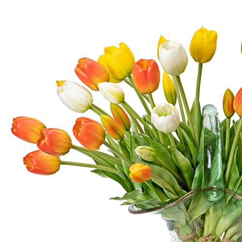 DUYONE 40Pcs Artificial Tulips Flowers, Soft Touch Realistic Latex Tulips Bouquet for Home Office Wedding Party Garden Decor, Fake Flowers for Centerpieces Dining Table Living Room Spring(Orange Set) - color: A Style-40pcs Orange Set(no Vase)