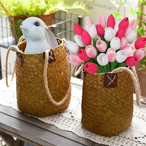 Artificial Tulips Flowers Fake Latex Tulip Stems - 30pcs Real Touch Faux Multicolor Tulips Flower for Easter Spring Wedding Bouquet Centerpiece Floral Arrangement Cemetery Table Decor - color: White,pink,rosy 01