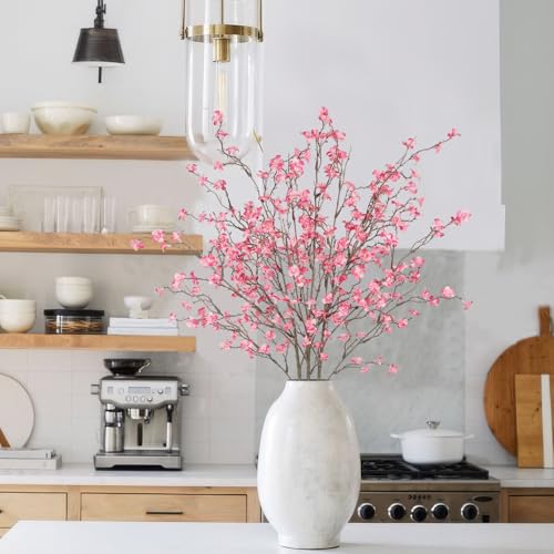 3 Pcs Cherry Blossom Branches Artificial Flowers for Spring Summer Indoor Decoration Faux Cherry Blossom Long Stems Hot Pink Silk Fake Flowers for Tall Vase Arrangements Home Wedding Table - color: Hot Pink