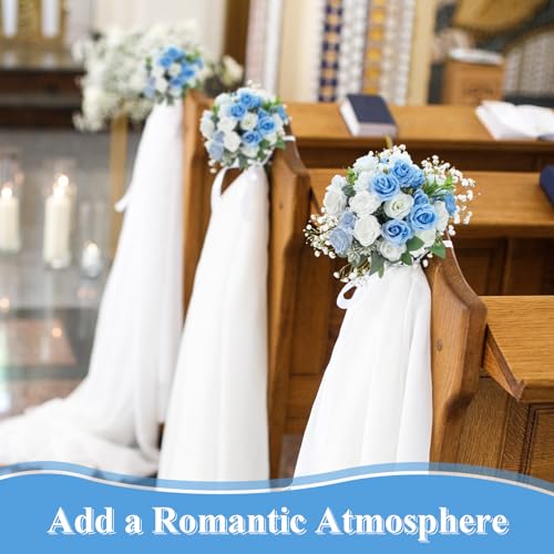 Zeyune 8 Pack Artificial Mini Blue and White Roses, 12 Inch Fake Flowers with Stems, 80 Small 1.6 Inch Flower Heads, Silk Mini Rose Bouquets for Wedding Centerpieces, Bridal Bouquets, Home Party Decor - color: Blue and White