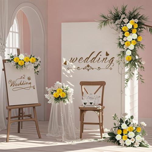 10 Pcs Yellow Rose Artificial Flower, Faux Silk Flowers With Long Stems, Fake Roses Bulk Bouquet for Decoration Valentine's Day Centerpieces Proposal Bridal Bouquets Shower Party Home Floral Decor - color: Yellow