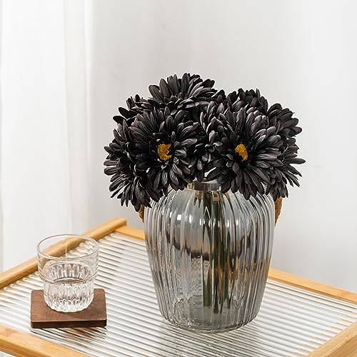TOPIA Artificial African Daisies Flowers African Daisy Silk Flowers Artificial Gerbera Daisies Pack of 10 (Black) - color: Black, size: 10pcs