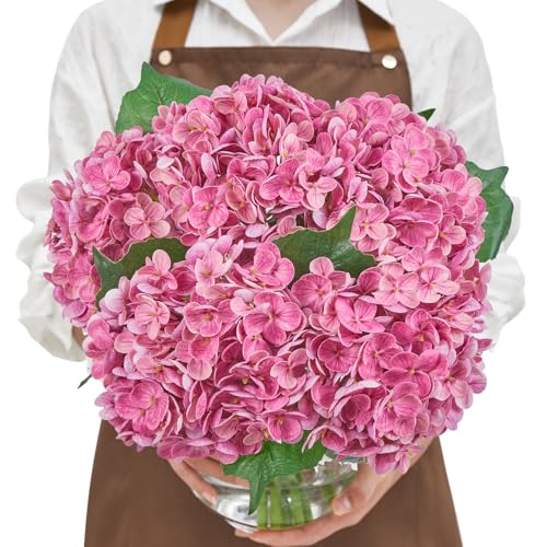 Serwalin 𝟱𝙋𝘾𝙎 Real Touch Hydrangea Artificial Flowers with Long Stems,20in Magenta Latex Large Lifelike Faux Hydrangea Flowers for Home Decor Wedding Bouquets Centerpieces - color: Magenta Pink, size: 5PCS