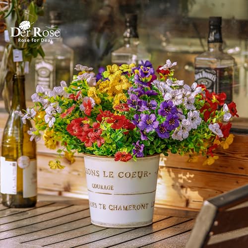 Der Rose 12 Bundles Artificial Daisy Fake Flowers for Outdoors, UV Resistant Colorful Silk Faux Flowers for Spring Home Porch Garden Decor - color: Multi-color a