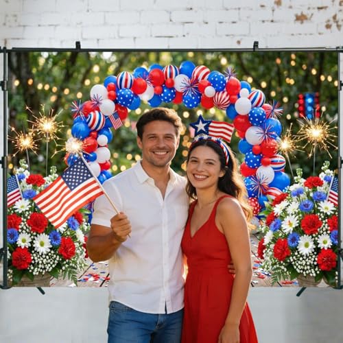 4th of July Independence Day Backdrop, Patriotic Red White and Blue Balloon Arch Flowers Photography Background, Memorial Day Party Photo Veterans Day Patriot Decorative Banner Booth Studio 6X4FT - color: Blue and Red, size: 6X4FT