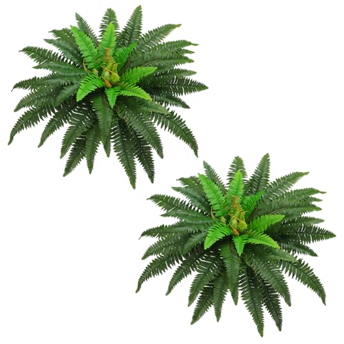 40" Artificial Boston Ferns Bush Plants, Set of 2, Large Faux Ferns Hanging Decor with 53 Fronds, Fake Vines Indoor Or Outdoors Planter for Home and Office Decor - size: 2 PCS-40in