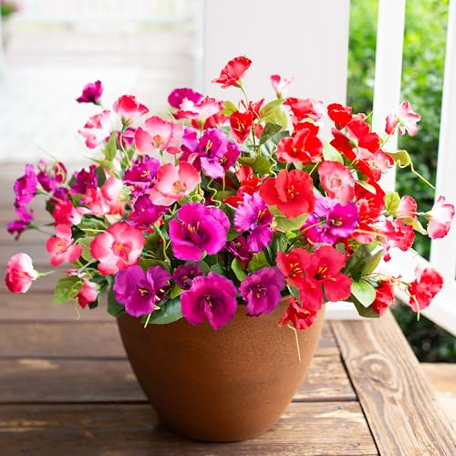 Hoppwodd Hibiscus Artificial Flowers for Outdoors Spring Decoration, 6 Bundles Faux Silk Flowers UV Resistant Look Real Artificial Tropical Flower Fake Plants for Outside Planter Porch Patio, Mix - color: Mix