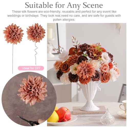 Garisey Artificial Flowers Combo, Mix Silk Flowers Roses, Peonies, Dahlias with Stems for DIY Wedding Bridal Bouquets, Baby Shower, Table Centerpiece, Home Decor, Fake Floral Arrangements-Brown & Nude - color: Brown & Nude Color
