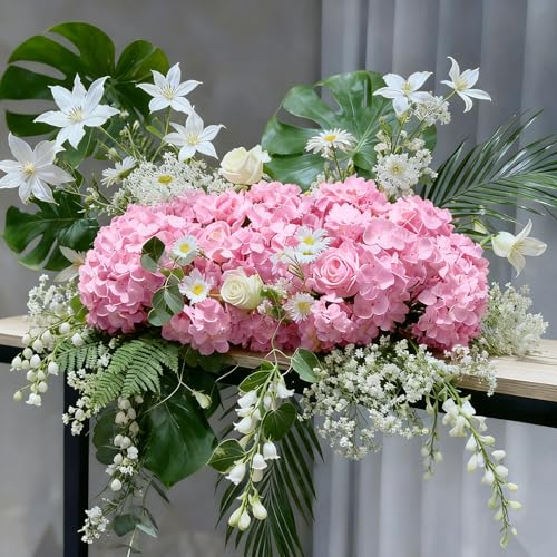 100 Pcs Faux Pink Hydrangea Artificial Flowers Bulk, Fake Silk Hydrangea Flowers Heads with Stems for Wedding Decorations Garden Party Baby Shower Porch Home Decor Table Centerpieces - color: Pink, size: 100 Pcs