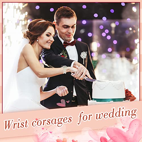 Yunsailing 2 Pcs Rhinestone Wrist Corsage and Boutonniere Set - Artificial Flower Corsage Wristlet for Wedding Prom Homecoming Bridesmaid Bridal Shower Anniversary Formal Event(Silver Ivory,Crystal) - color: Silver Ivory, style: Crystal