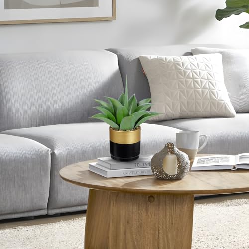 Briful Artificial Agave Plant in Black and Gold Metal Pot, 13 Inch Tall Fake Succulent Potted Plants with Wide Gray-Green Leaves, Faux Houseplant for Modern Home Office Shelf Decor - color: Aloe Vera Gold Black Vase