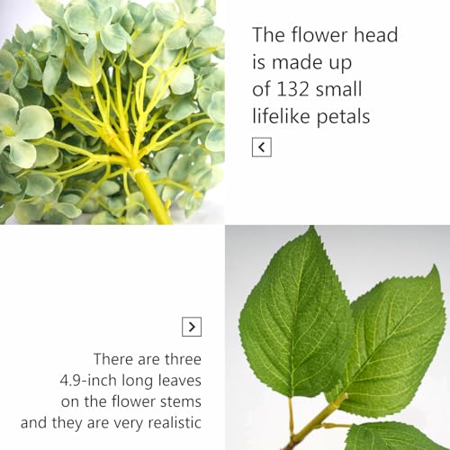 5 Pcs Hydrangea Artificial Flowers, Faux Silk Hydrangea Flores with Stems, Fake Flowers for Wedding Bouquet Kitchen Home Office Party Coffee Tables Vase Outdoor Decor (Green, 18.5 Inches) - color: Matcha Green