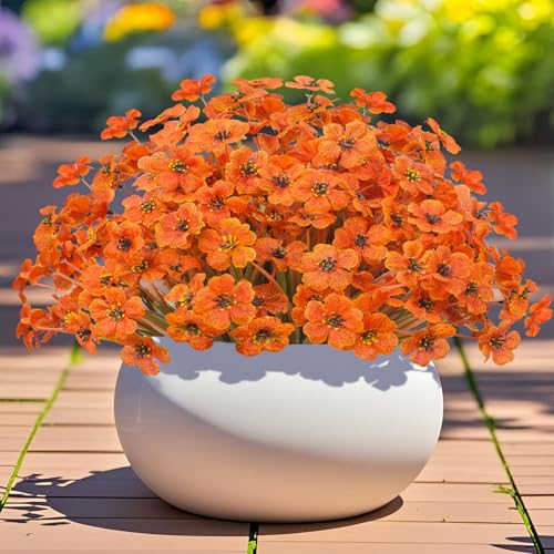 Outdoor Artificial Flowers 21 UV Resistant Bundles Fake Flower Plastic Plants Faux Silk Flowers Porch Hanging Garden Porch Window Box Decorating (Light Autumn Orange) - color: Light Autumn Orange