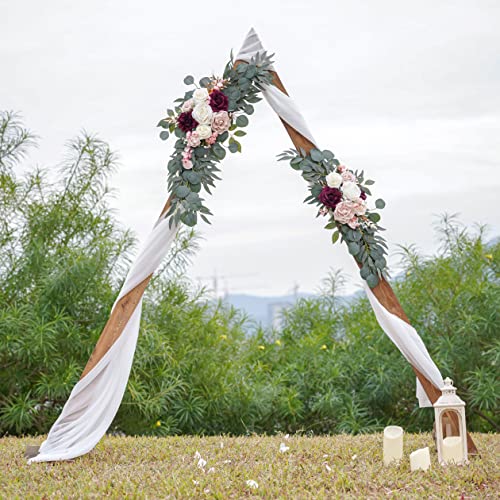 Ponatia Wedding Arch Flowers (Pack of 2), Artificial Burgundy & Nude & Ivory Wedding Flowers for Welcome Signs and Ceremony Reception - color: Burgundy & Nude & Ivory