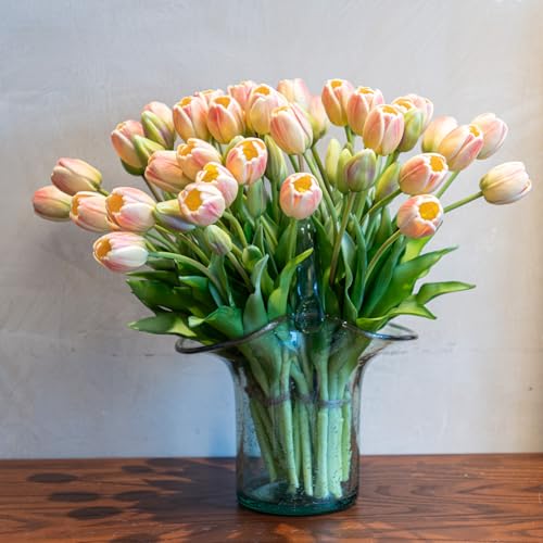 Artificial Tulips Flowers,Soft Touch Latex Bouquet, Fake Tulips,Spring Wedding Home Room Table Centerpiece Decor - color: 60pcs Champagne Set(no Vase)