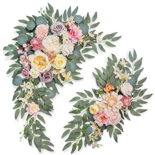 Faux Flowers Wedding Arch Flowers Kit(Pack of 2) Wedding Welcome Sign for Wedding Decor Ceremony and Reception Backdrop Decoration (Dark Pink) - color: Dark Pink