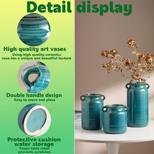 Ceramic Rustic Distressed Green Flower Vase for Centerpieces, Kitchen, Office or Living Room (5.9''x6.3'') - color: Green, size: 5.9''x 6.3”