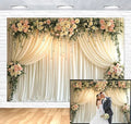 IndoTribe White Floral Wedding Decorations Backdrop 6x4ft – Flower Wall Backdrop for Photoshoot, Wedding, Anniversary Banners, Birthday, Baby Showers – Floral Printed Cloth Fabric