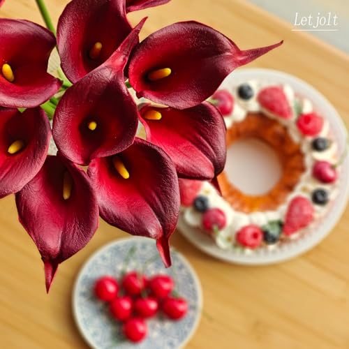 Letjolt Artificial Calla Lily Flowers Dark Red Flowers 20Pcs | Wedding Bouquet, Home Decoration, Faux - color: Dark Red