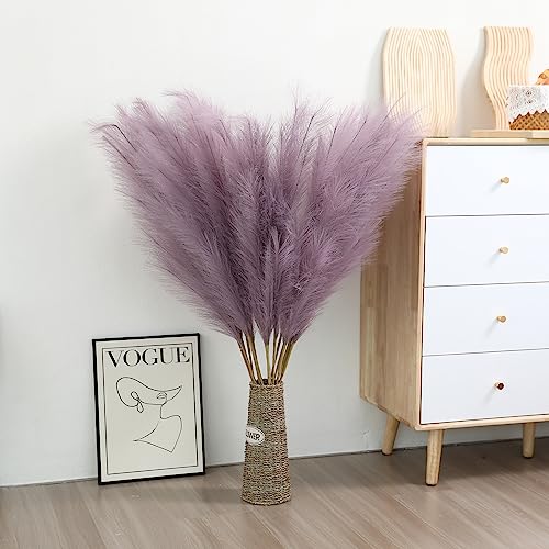 Wertuirk Purple Pampas Grass Decor - 45-Inch Set of 8 | Large Faux Pampas Grass Soft and Fluffy | Big Artificial Fake Flower | Perfect for Wedding Centerpieces, Baby Shower and House Decor - color: Purple