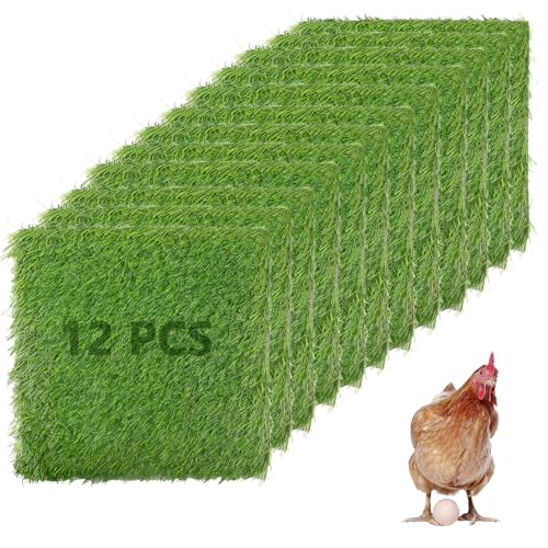 12Pack Chicken Nesting Pads, 12'x12' Nesting Box Pads Artificial Grass Washable Chicken Coop Bedding Laying Rug Fake Turf Mats Grass Carpet Garden Lawn for Hen & Small Pets (12PCS)