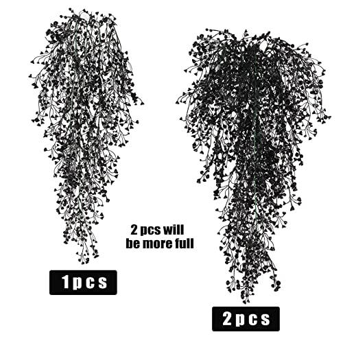 RECUTMS Artificial Hanging Plants Indoor 4 Pcs Artificial Ferns Plants Large Faux Hanging Plant Wall Plants Fake Ivy Room Fall Home Garden Wedding Halloween Party Indoor Outdoor Decor(Black) - color: Black