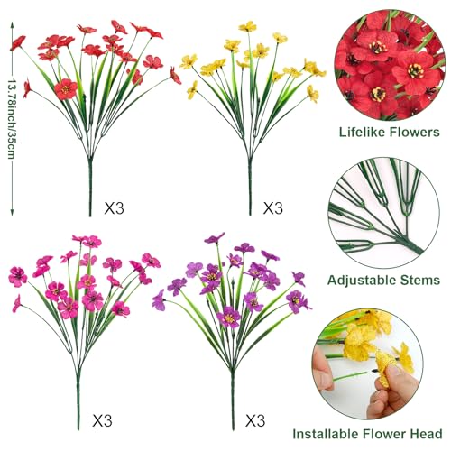 Ouddy Decor 12 Bundles Artificial Flowers for Outdoors Fake Silk Flowers UV Resistant Faux Plastic Plants for Indoor Outdoor Vase Box Garden Porch Window Box Home Spring Summer Decor, Multicolor - color: Multi Color, size: 12 Bundles