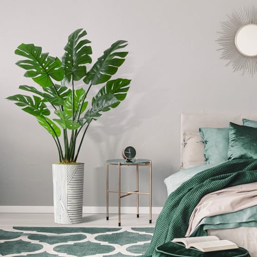 Artificial Tree in Geometric Pattern Planter, Fake Monstera Silk Tree for Indoor and Outdoor Home Decoration - 65" Overall Tall (Plant Pot Plus Tree) - style: Monstera Plant