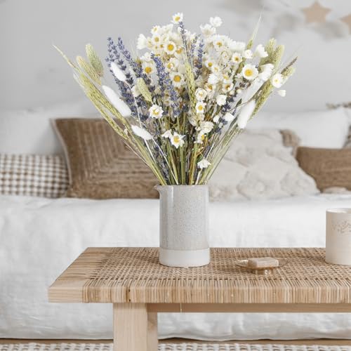 Dried Flowers Bouquet Dried Daisy Flowers Natural Lavender Dried Flowers Bunny Tails Gerber Daisies Flowers Wheat Stalks Floral Arrangements for Wedding Table Centerpiece Decor Farmhouse DIY - color: Natural