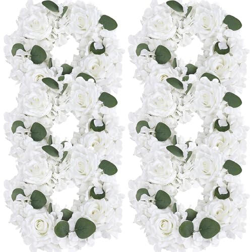 Artificial Flower Candle Rings - 6 Inch Inner Rose Floral Wreaths for Wedding Bridal Event Table Centerpieces Backdrop Decorations (White, 6 X Candle Rings) - color: White, size: 6 X Floral Wreaths