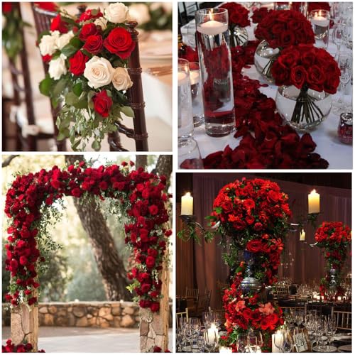 Jasion 12PCS Artificial Roses Realistic Velvet Silk Flowers Long Stem Faux Flowers Bouquet for Wedding Home Party Table Centerpieces Decorations (Red) - color: 12pcs Red