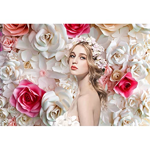 9x6ft Pink and White Paper Flowers Background Photography Backdrop Paper Flower Wall Gorgeous Wedding Flower Backdrops Beautiful Bride Baby Newborn Kids Background Props Portraits Booth - size: 9x6ft