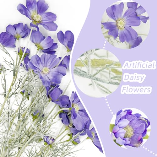 Purple Artificial Flowers Calliopsis Silk Flower Arrangements, 4 Pcs Long Stem Cosmos Plastic Flowers for Vase, 23.6 Inch Wildflowers Artificial Flowers Bulk for Decor, Wedding Centerpieces, Garden - color: Deep Purple, size: 4pcs