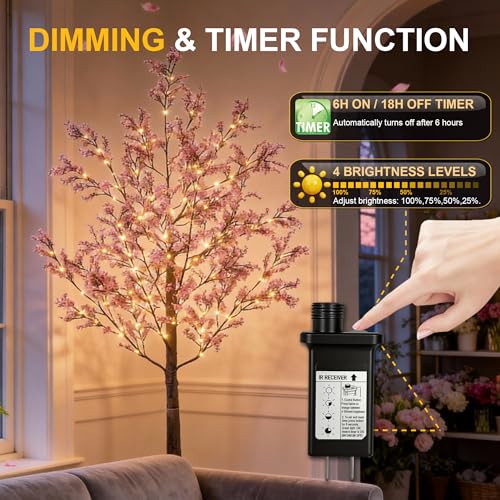 LIGHTSHARE 6FT Lighted Cherry Blossom Tree with 171 LED Warm White Lights, Artificial Sakura Tree with Dimmable Timer Transformer, Indoor Outdoor Decorative Tree with Ground Stakes - style: 6FT Sakura Tree
