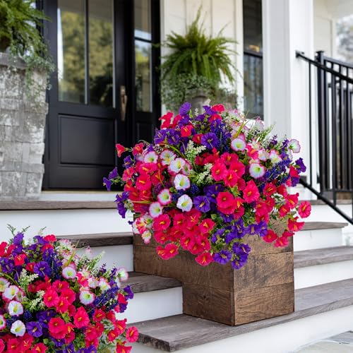 AXYLEX Artificial Flowers Outdoor Morning Glory - 16 Bundles Fake Plants UV Resistant No Fade Faux Plastic Greenery Home Garden Porch Decoration Indoor (1, Multi16-3) - color: Multi16pcs - White+red Pink+purple+lavander